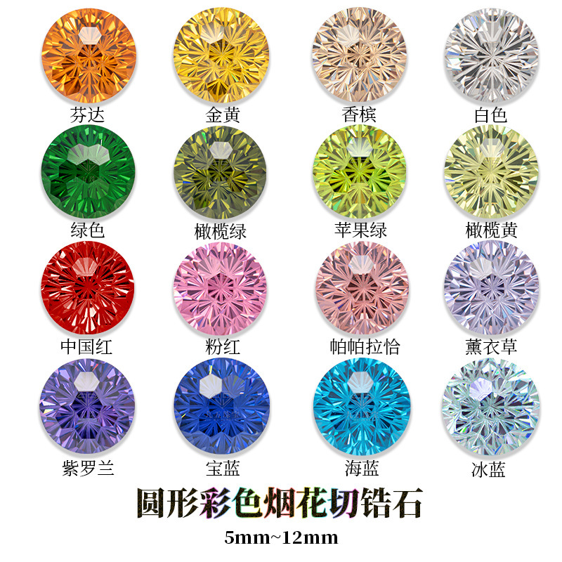 Round Aaaaa Fireworks Cut Zircon Artificial Chrysanthemum Cut High Carbon Diamond Cz Pointed Bottom Loose Stone DIY Earrings Spot Bright Diamond