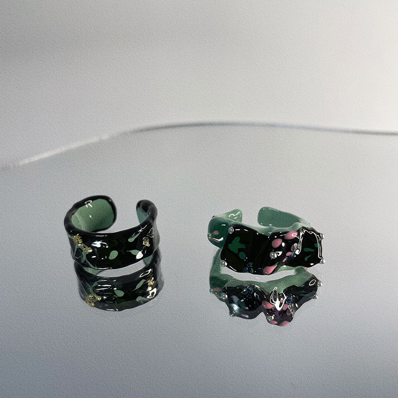 Fashion Color Block Silver Plated Irregular Enamel Womenu0027S Rings