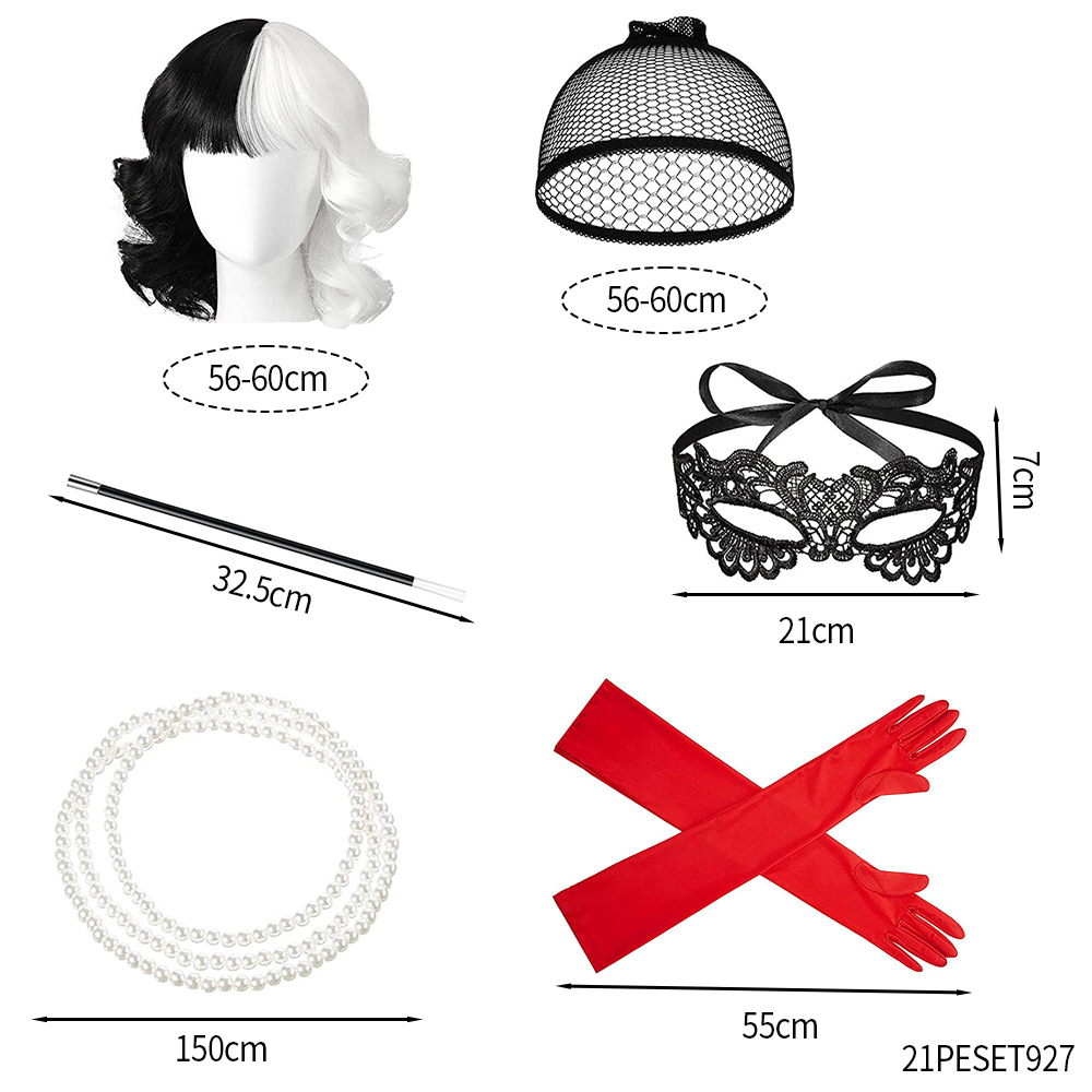 Europa y América Halloween Cross-border bruja Kuila fiesta cosplay ropa ropa cos traje de peluca en blanco y negro