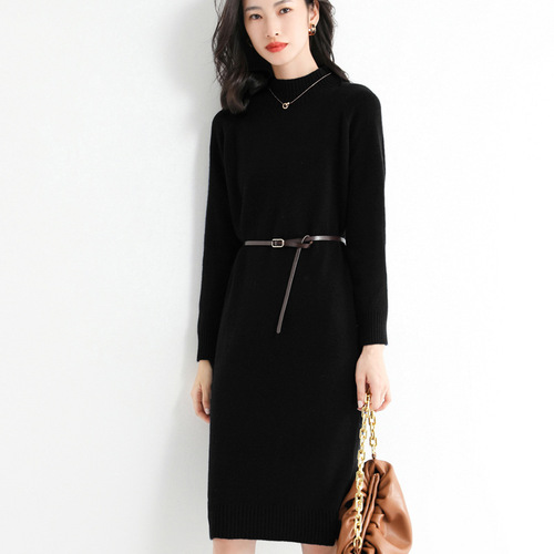 Cashmere Blend 2025 Autumn/Winter New Women's Tailored Half-Neck Solid Color Long-Sleeve Knit Top Sweater Dress