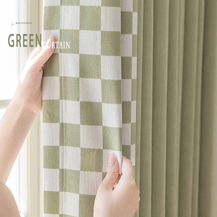Plaid chenille soft glutinous curtain shading 2023 new bedroom ins style geometric modern simple horizontal living room