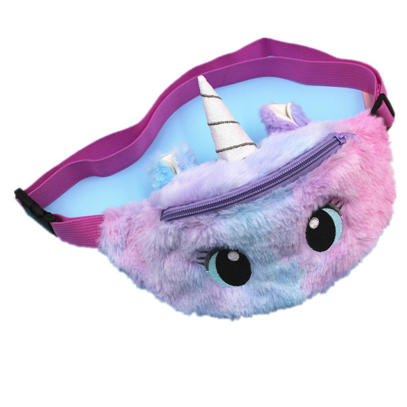 Cruz-frontera unicornio de dibujos animados de peluche bolsa de hombro niña linda ojos grandes bolsa de cintura kindergarten niños bolsa de mensajero