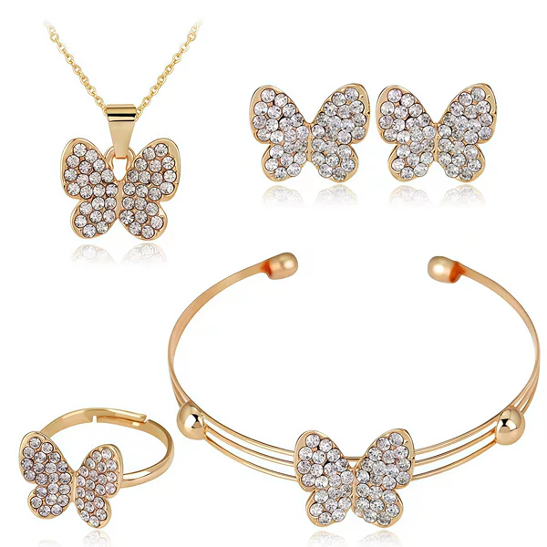 Diamond-Studded Five-Pointed Star, Heart, Butterfly, Starry Sky Jewelry Set, Ring, Bracelet, Earrings, Necklace, Four-Piece Set