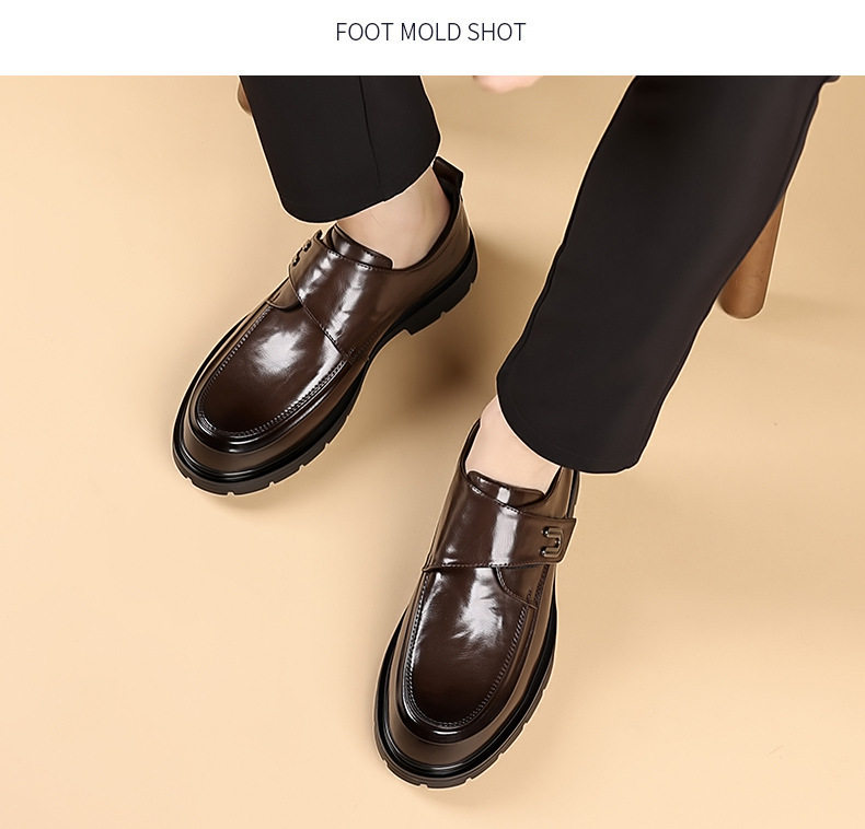Giày da nam xỏ chân kiểu lười dán Velcro cổ thấp , gót 3–5 cm — bông đen, đơn màu nâu, đơn màu đen chi tiết 21