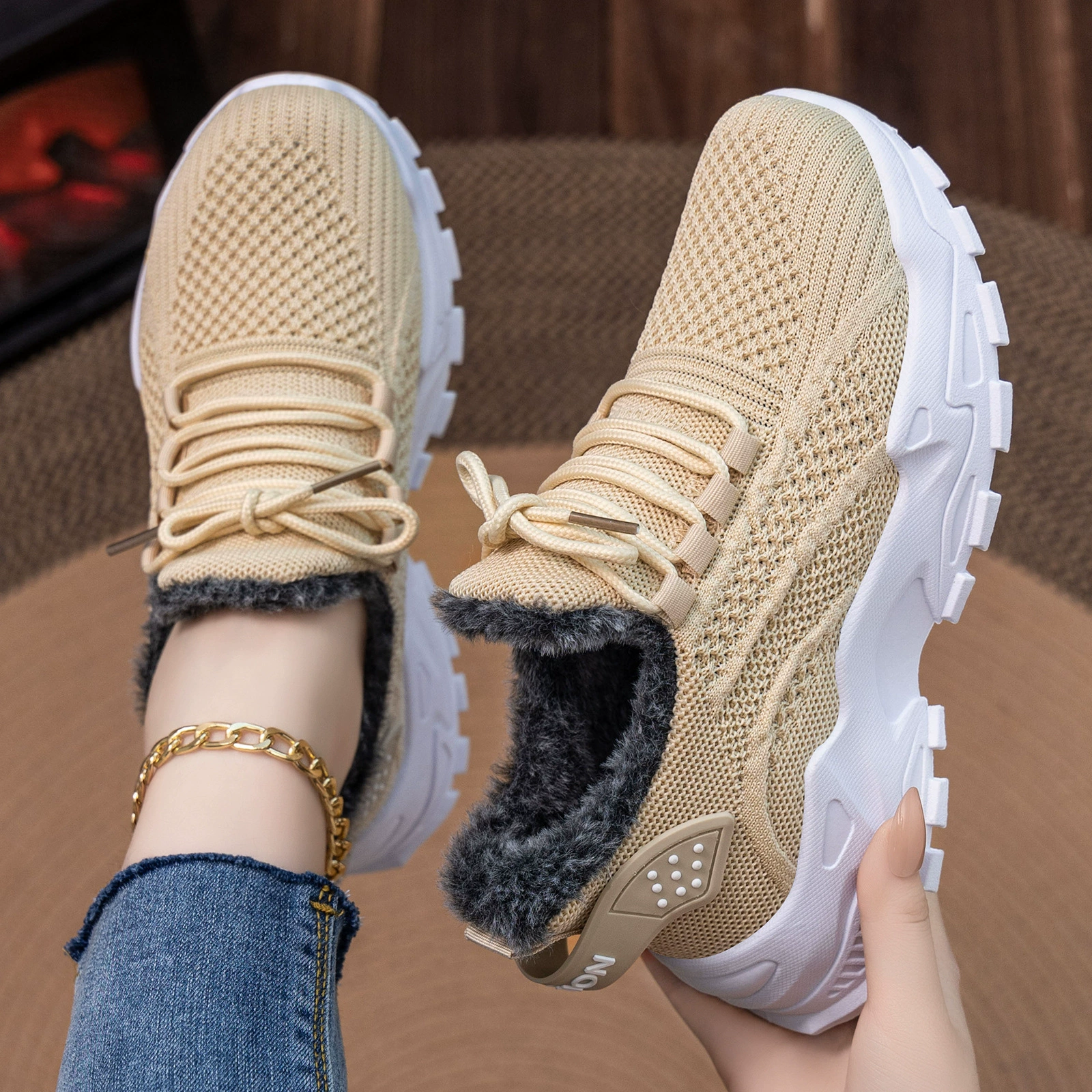Winter warm footwear, keep warm low boots platform