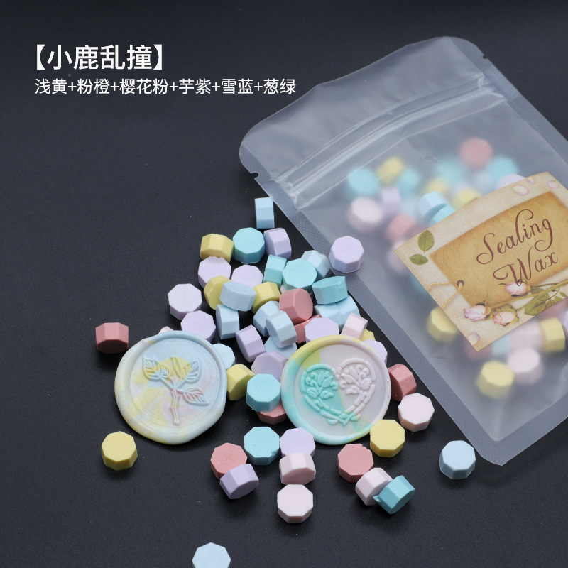 Ocho-lado fuego pintura cera grano mezclado color 35g bolsa de embalaje fuego pintura cera sello al por mayor sobre DIY mano cuenta de sellado Uso de cera