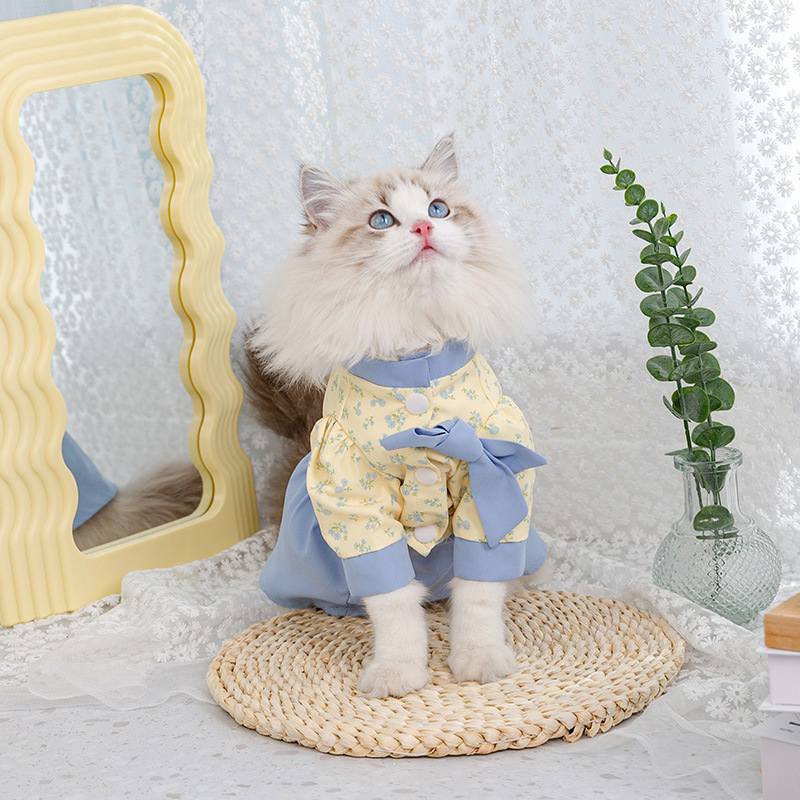 Primavera y verano nuevo títere de dos piezas Gato Azul gatito Correa delgada falda perro mediano y pequeño perro ropa para mascotas