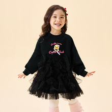 小黄鸭女童连衣裙2025新款秋款小女孩高级感公主裙软糯网纱卫衣裙