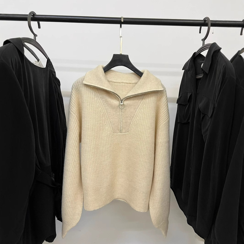 Tail single RW blockbuster Mohair Polo lapel half zipper turtleneck loose lazy outside sweater sweater