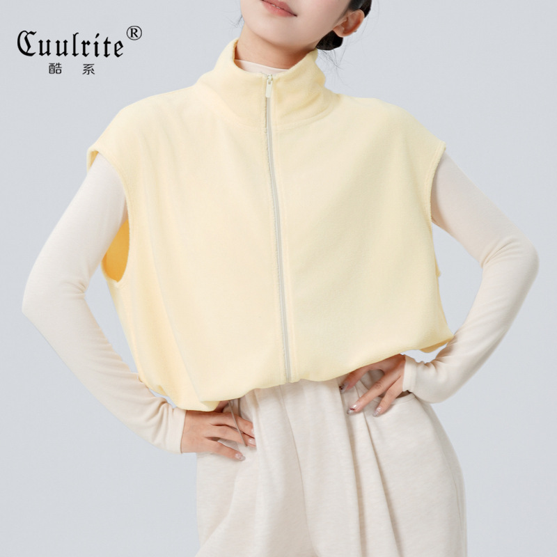 Dancewear Tops Women's Autumn and Winter Warm Vest Zipper Cardigan Stand Collar Top Polar Fleece Ballet Top Jacket