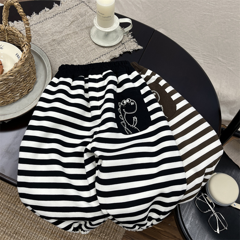 Baby children's striped casual sweatpants, boys' autumn clothing, cartoon pants, Korean version, girls' loose pants_voghion.com