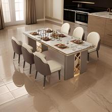 餐桌轻奢岩板简约别墅高端家用极简亮光长方形餐桌椅子