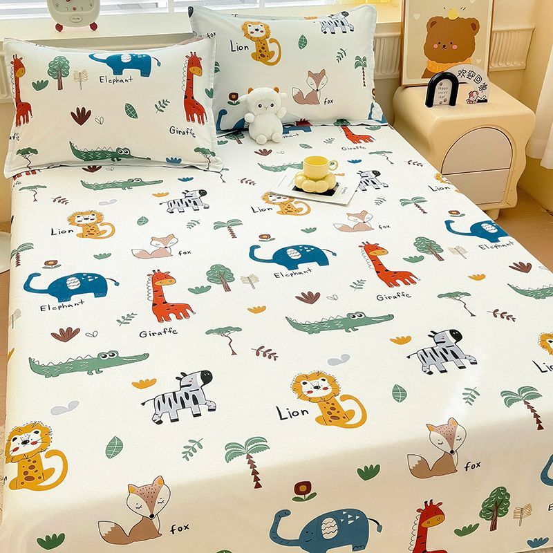 Sábanas de dibujos animados para niños 100% algodón puro, edredón para niños de una sola pieza, funda de almohada de tres piezas, sábana engrosada para el hogar