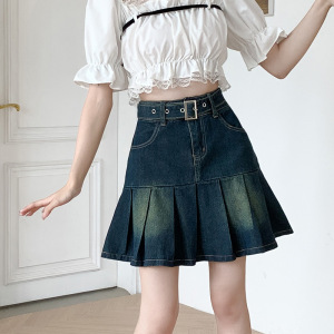 Blue jeans ruffles pleated skirts ffor women girls short mini skirt Pleated Mini Skirts for girls