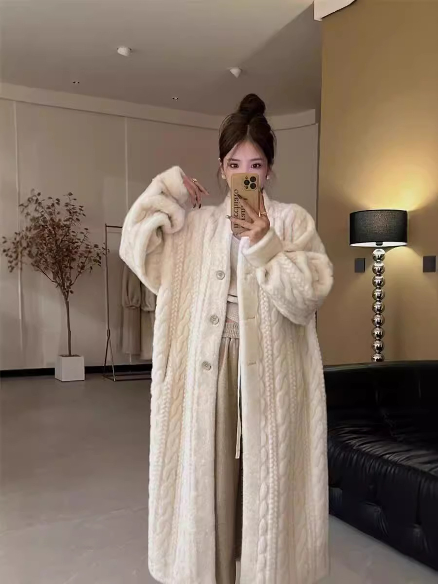 Gaopin boutique Qianjin Lazy Wind long cardigan imitation mink hair…