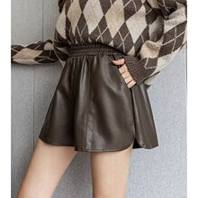 黑色PU皮短裤女外穿秋冬季宽松高腰显瘦阔腿皮裤