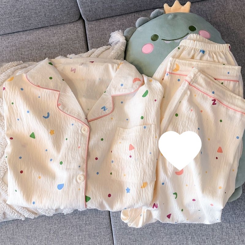 KT gato pijama de dibujos animados de primavera y verano nubes de algodón pantalones de manga larga dos piezas estudiantes textura encantadora ropa doméstica de niña