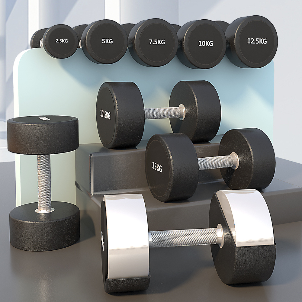 Dumbbell de cabeza redonda fija para hombres gimnasio de goma de