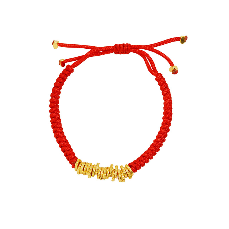 Guochao antiguo pulsera de oro martillo retrógrado anillo de oro estricado cintura universal cuerda roja tejida pulsera no se desvanece joyas