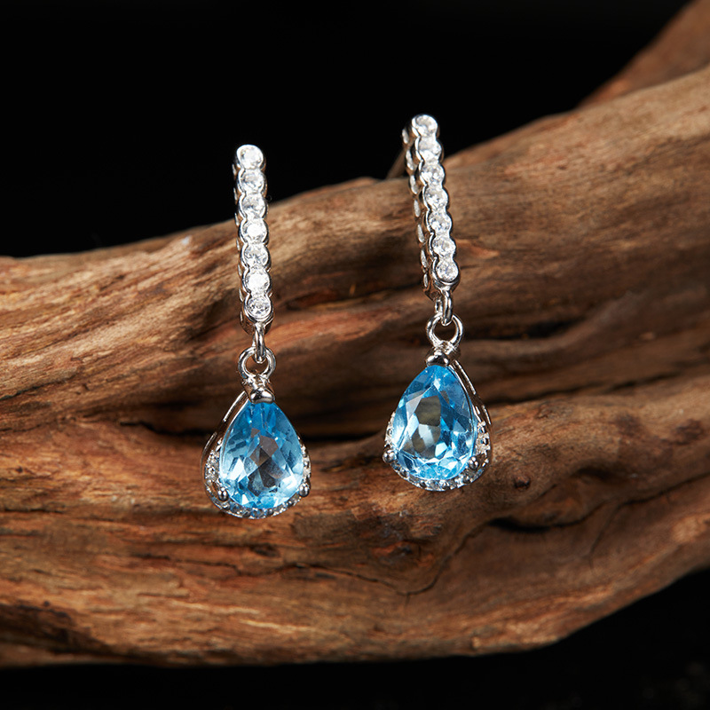 925 Sterling Silver Topaz Crystal Geometric Drop Earrings display picture 4