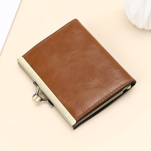First layer oil wax cowhide retro men's clip ID card holder women's business card bag genuine leather accordion card bag multiple card slots