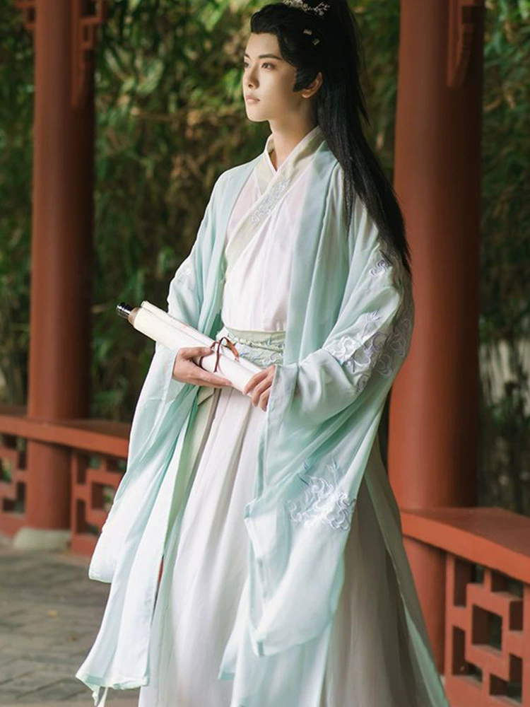 Оригинальный Hanfu мужской костюм 2025 новый стиль Wei и Jin кросс-шея талия-длиной большой рукав рубашка свежий и элегантный сказочный костюм древний мужской