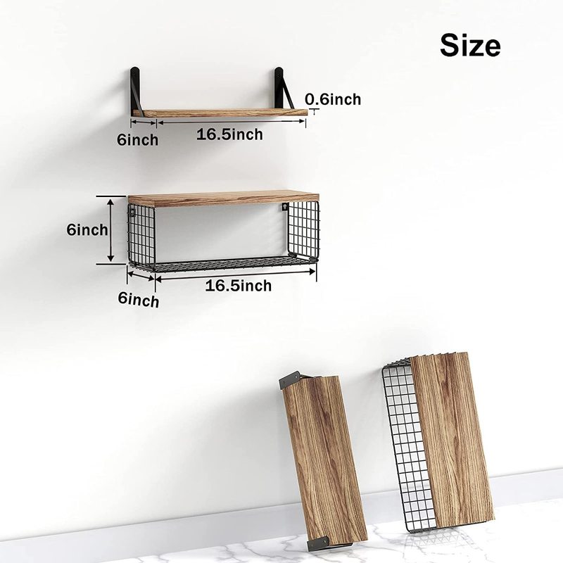 Amazon フローティングシェルフ 木製ウォールシェルフ バスルームシェルフ 電線付き 収納バスケット 寝室 キッチン リビングルーム 木製収納ラック|undefined