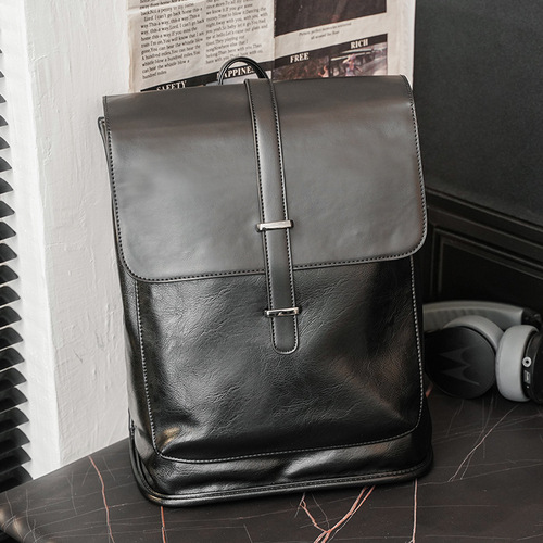 2024 New Trendy Backpack Korean Style Fashionable Men's Bag Leather Casual Large Capacity School Bag Computer Backpack