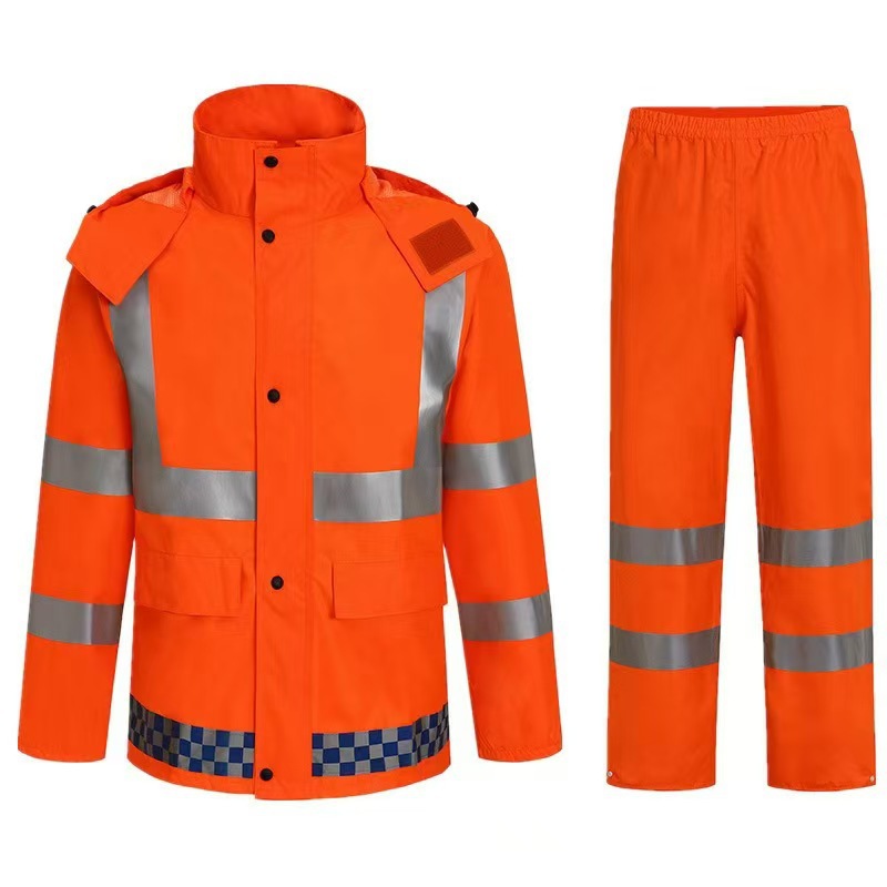 Fabricantes al por mayor chaqueta de lluvia reflectante conjunto de pantalones de lluvia tipo split rescate de tráfico de servicio saneamiento para llevar bicicleta fluorescente verde