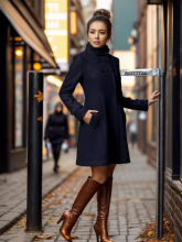 【亚码】女式毛呢外套女装中长款连帽呢子大衣双排扣斗篷风衣女