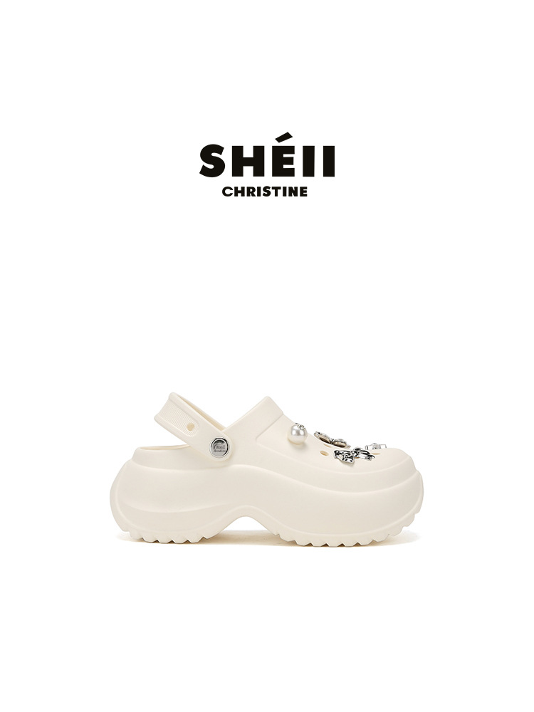 [Sheii Su Yinyin] La puerta de la cueva durará para siempre ~ 5cm pétalos de diamantes de imitación plataforma de suela gruesa sandalias de Baotou zapatillas de mujer zapatos con agujeros