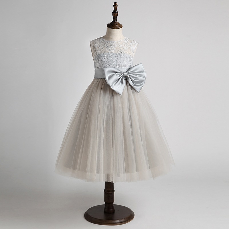Robe de princesse grise élégante pour filles – Robe de fête intemporelle pour anniversaire, Noël et occasions spéciales (80-160 cm)_voghion.com