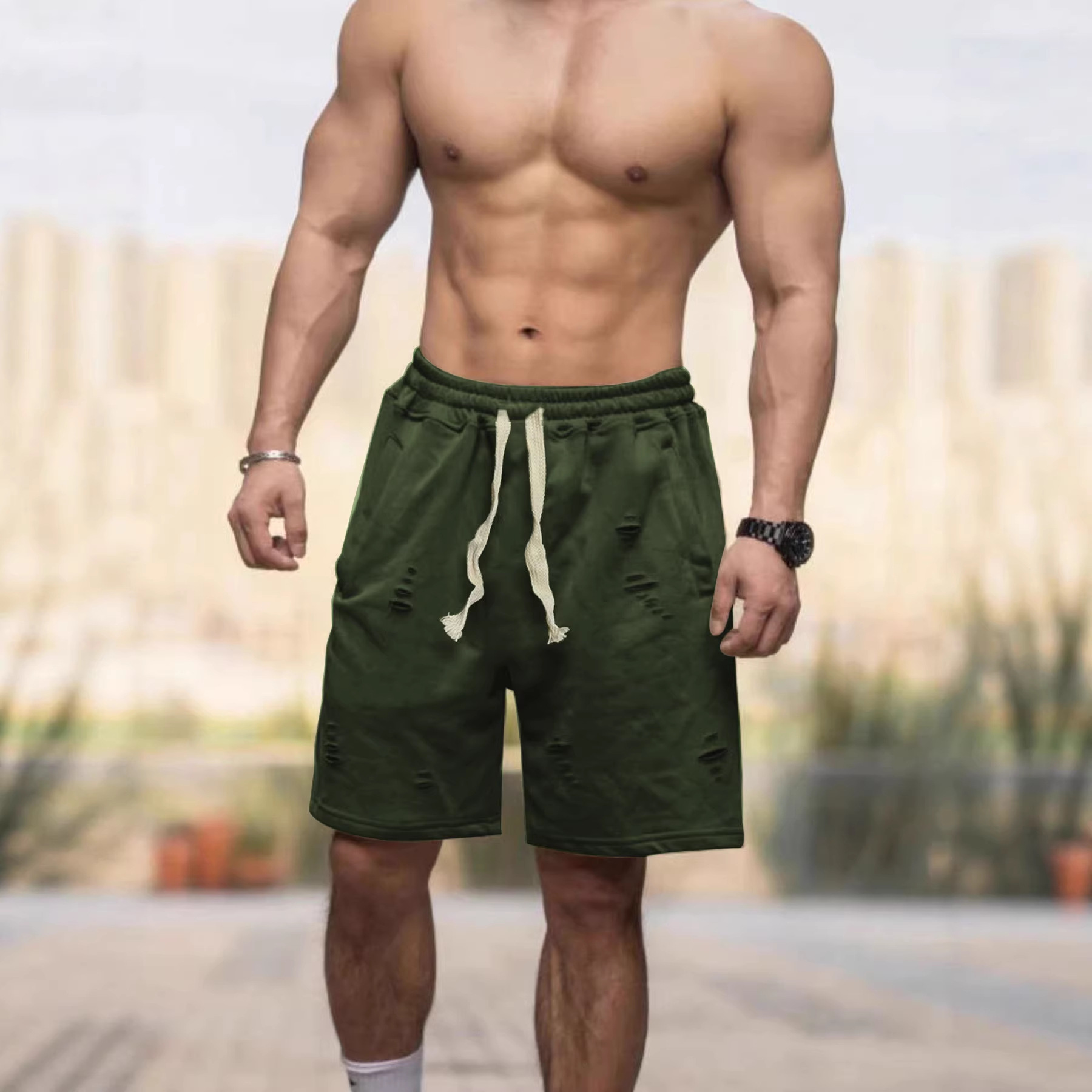Nuevo cross-border Aliexpress verano delgado pantalones cortos de hombre pantalones cortos de color sólido sueltos respirables deportivos ociosos panty
