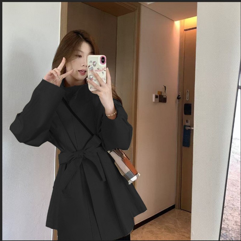 立领中长款风衣外套女小个子春款新款英伦风高级春秋气质大衣|undefined