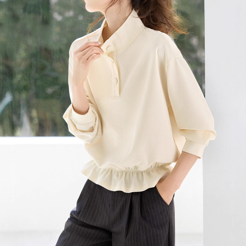 港风ins潮设计感小众短款长袖卫衣女秋冬新款圆领套头学院风上衣