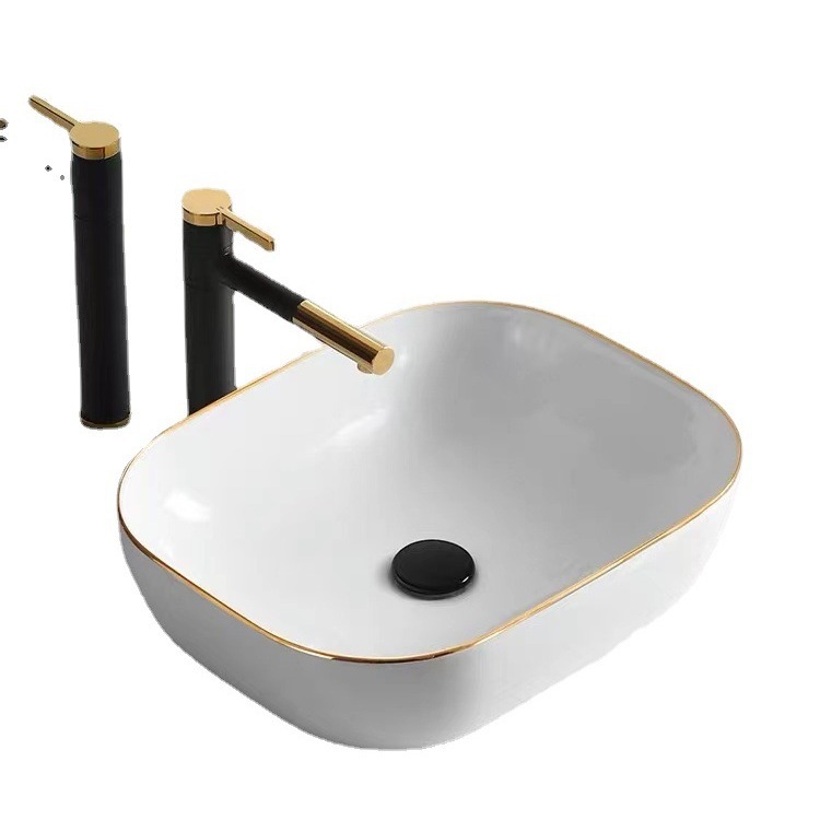 Mesa de lavabo Estilo nórdico moderno luz lujo oro borde Mesa lavabo hogar pequeño tamaño lavabo redondo lavabo creativo