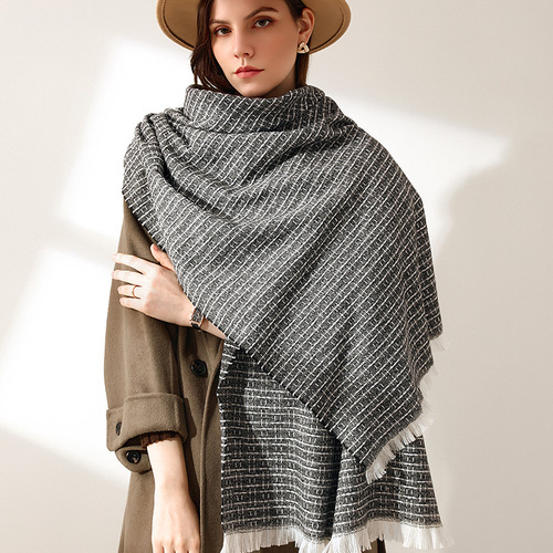 Women's  New Light Color Striped Checkered Fringe Winter Fresh Scarf Sweet Fake Cashmere Scarf Available for Wholesale