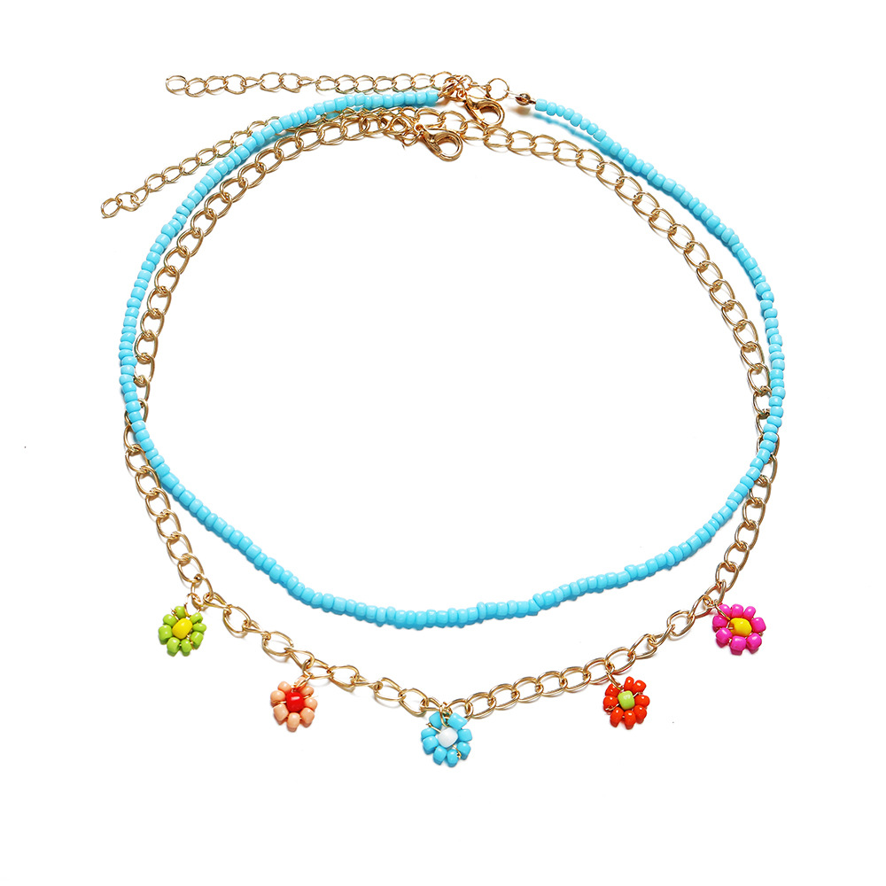 Großhandel Schmuck Gänseblümchen Anhänger Farbe Perlen Mehrschichtige Halskette Nihaojewelry display picture 5