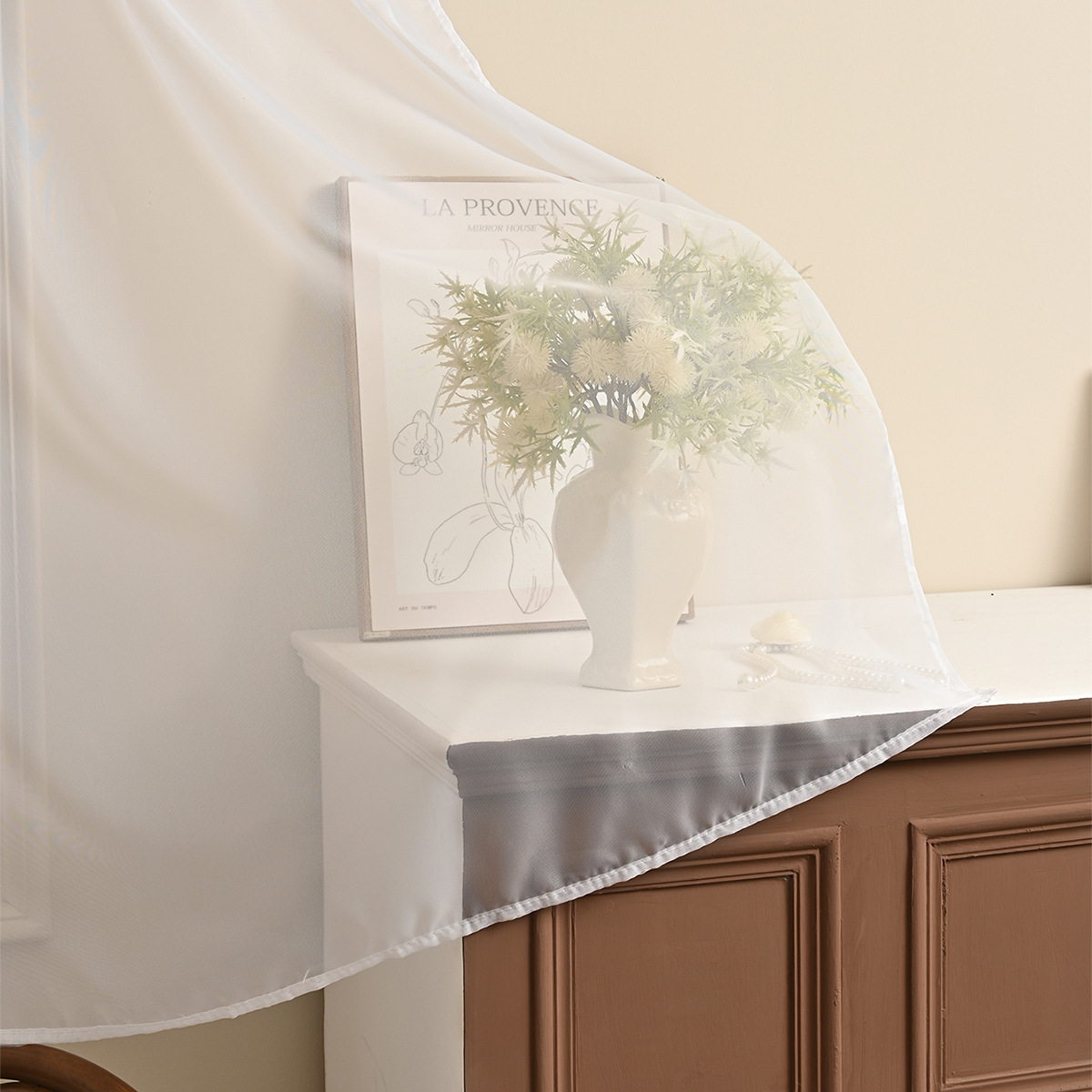 Nuevo estilo transfronterizo de color sólido Telylon tres flores con bordes y varillas, sala de estar, cortinas semiopacas, cortinas TEMU