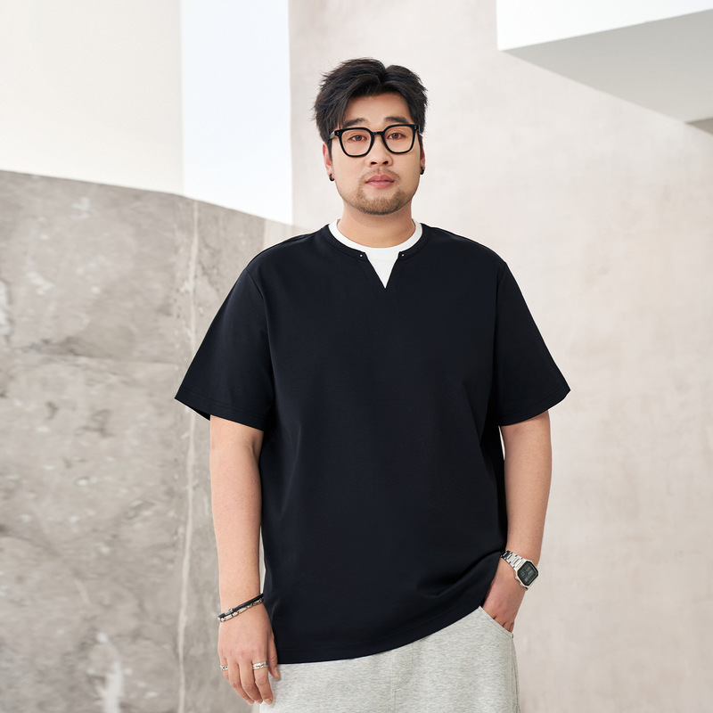 【Fake Two-Piece Short Sleeve】Sen Boss Plus Size Men's Summer Short Sleeve T-Shirt Loose Fit for Big and Tall Men