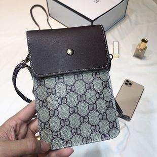 2022 Double Layer Large Screen Touch Screen Crossbody Mobile Phone Bag European and American Letter Neck Hanging Change Mini Bag Crossbody Presbyopia Small Bag
