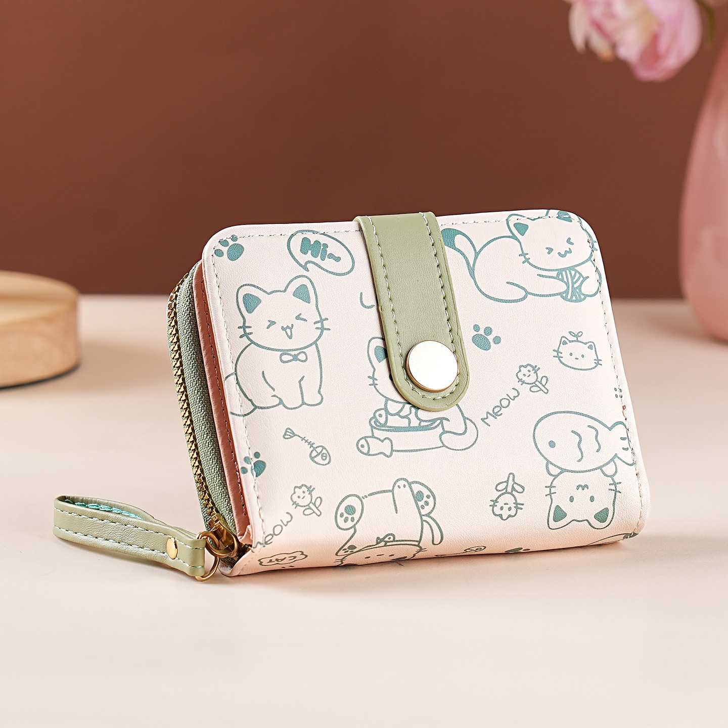 Cartera corta para mujeres nuevo lindo dibujo animado japonés estudiantes plegables cremallera bolsa de cambio bolsa de tarjetas