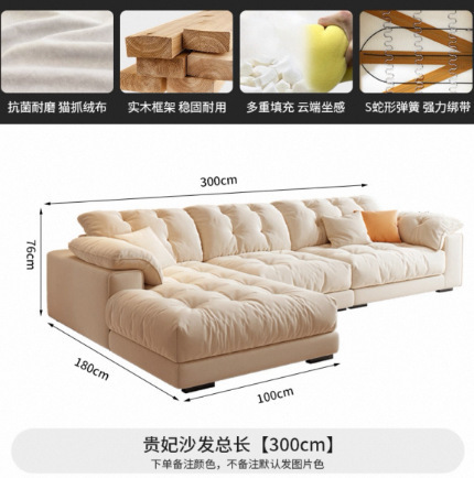 奶油风布艺沙发小户型客厅家用简约轻奢科技布艺沙发直排云朵沙发|undefined