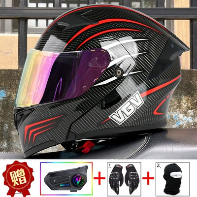 new VGV3C certification motorcycle reveal — Motosiklet dəbilqələri - m-extremely-fast-carbon-fiber-pattern-external-bluetooth-red-gold-plated-mirror-comes-with-gloves-headgear-anti-fog-sticker