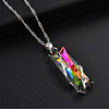 Haojie TEMU cross -border new dazzling colorful stone square necklace creative fashion personality neutral air sweater chain