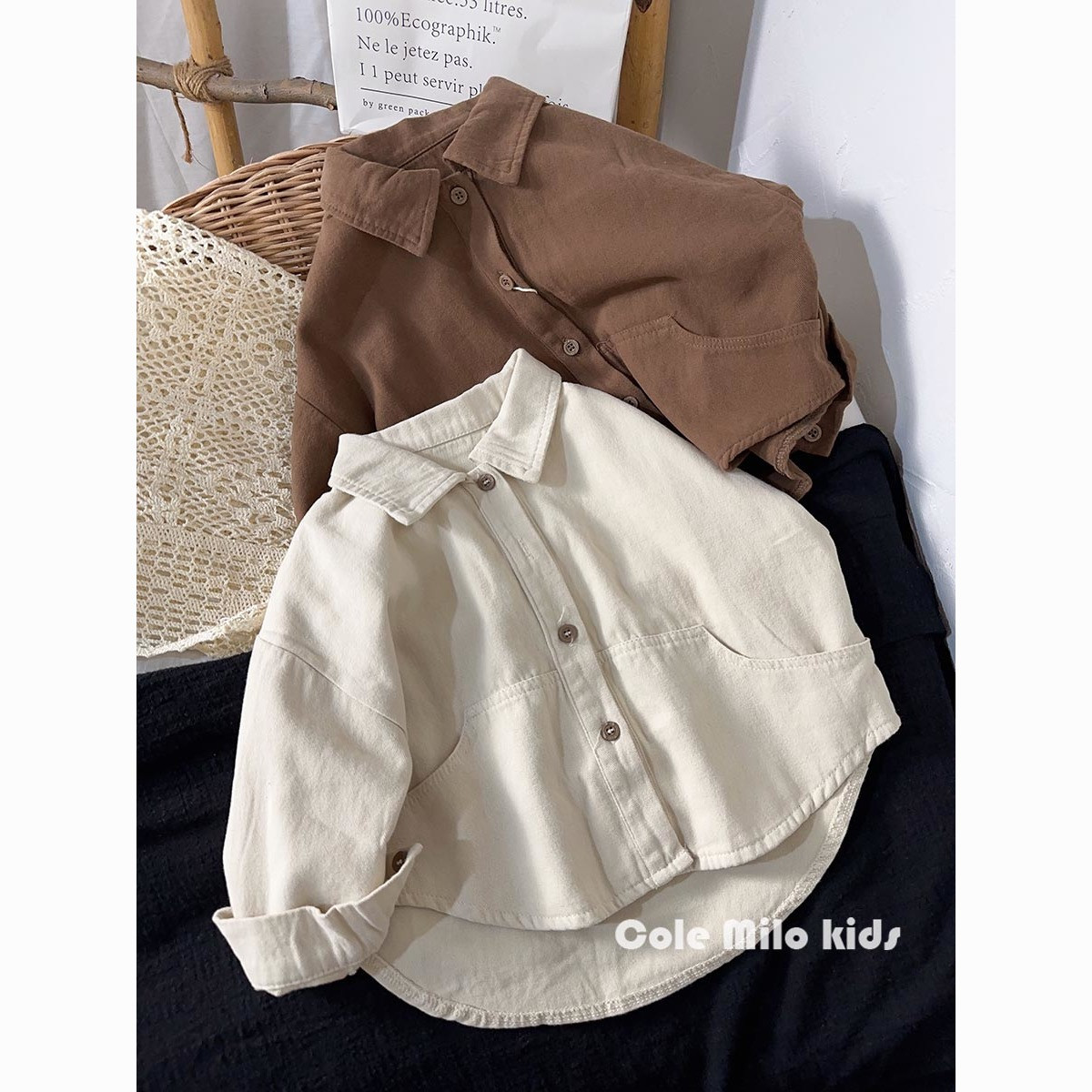 Cross-border artistic style ~ Korean style boys' long-sleeved shirt for spring and autumn 2026 new style girls' shirt baby top children's clothes