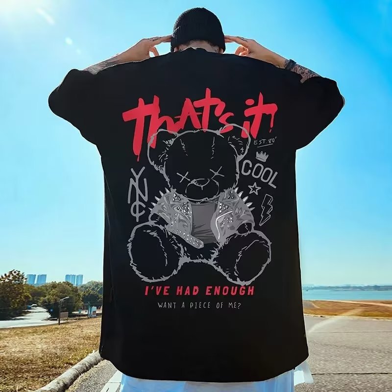 plus size Fat T-shirt National Fashion Brand Bear Loose oversize Trendy Half Sleeve Summer Couple's Short Sleeve