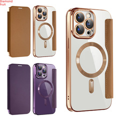 Gold-plated shield magnetic case suitable for iPhone15, Apple 14 full cover flip camera film protective case