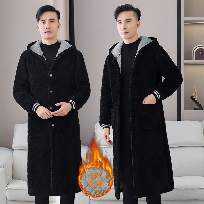 Winter Men's Velvet Thickeneded Cotton Outwear, Casual Outwear, Extended Knee-Length Smock, Work Clothes, Home Clothes, Warm Cotton Outwear Winter Men's Velvet Thickeneded Cotton Outwear, Casual Outwear, Extended Knee-Length Smock, Work Clothes, Home Clothes, Warm Cotton Outwear