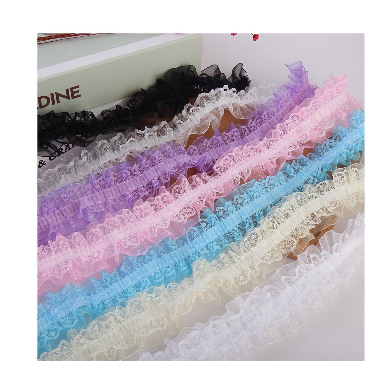 現品4cm二重リボンシワレース弾力シュシュ子供髪飾りヘアバンド緩めレース134